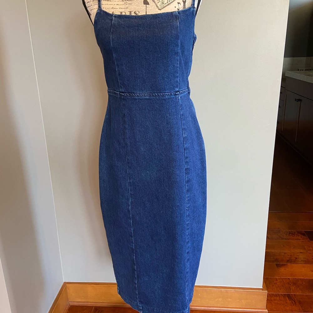 MIOU MUSE dark wash stretch denim dress